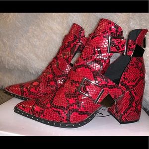 Red snakeskin booties